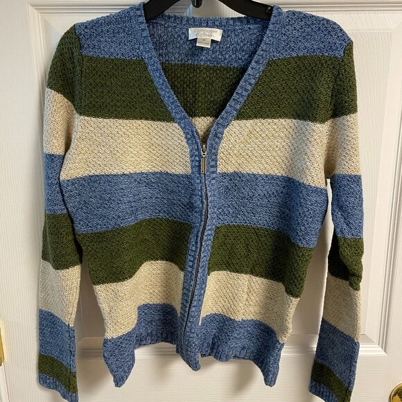 Christopher and Banks zipper front cardigan striped size medium NWOT - Picture 1 of 1